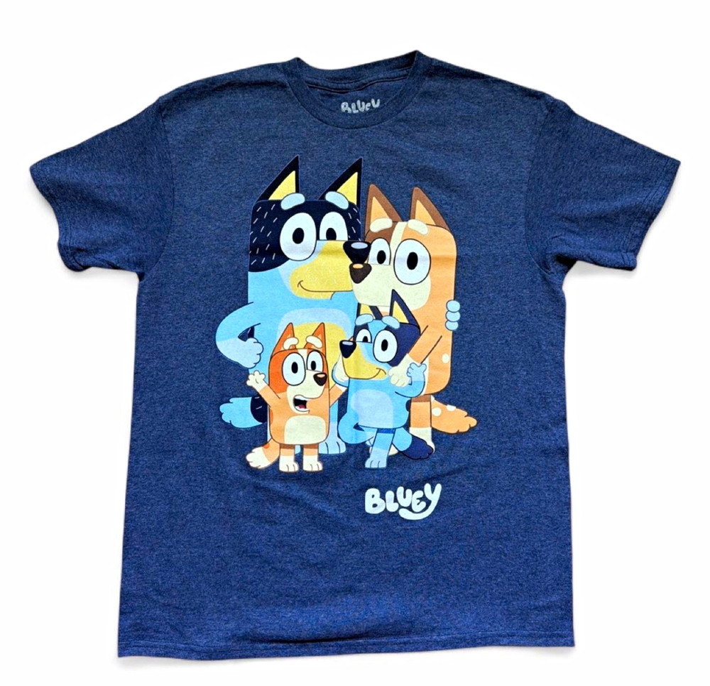 Bluey Bingo Graphic Print Logo T-Shirt Blue Short Sleeve Crew Neck Size M