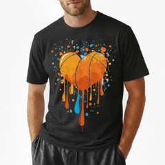 Basketball Heart T-Shirt Sports Art Paint Drip Athlete Valentine Gift