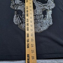 Heads Or Tails T-Shirt Size M Black Rhinestone Studded Skull Goth Grunge Bling