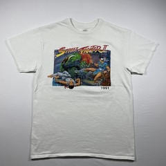 Street Fighter II Graphic T-Shirt White Retro Gaming 1991 Men’s M Double Sided