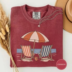 Retro Striped Beach Chairs Ocean Comfort Tee Summer Coastal