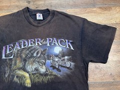 Motorcycle Biker Leader Of The Pack Wolf Graphic Shirt Size Large Delta NJ Faded