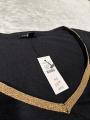 New Talbots Mens Black V Neck Short Sleeve T Shirt Size XS Gold Linen Blend