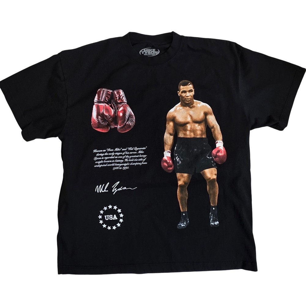 Mike Tyson XL Black Graphic T-Shirt Undisputed Gloves Detail