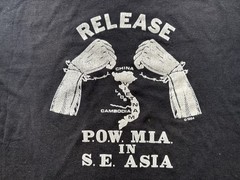 Vintage RELEASE POW-MIA in S.E. ASIA T-Shirt VIETNAM, CAMBODIA, LAOS, CHINA, BLK