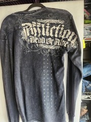 Affliction Dead or Alive Blue ThermalKnit Studded shirt Mens Sz L Biker Grunge