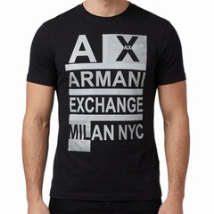 $50 ARMANI EXCHANGE Black STACKED Short Sleeve Slim Fit Designer T-shirt NWT