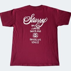 Stussy Burgundy World Tour Graphic T-Shirt Size Large Streetwear Skater Tee