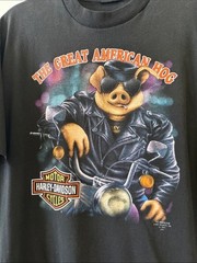 Vintage 1991 Harley Davidson 3D Emblem Great American Hog Tee Sz XL Las Vegas