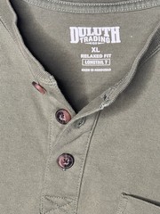 Duluth Trading Co. Longtail Men’s Henley Long Sleeve Pocket Tee Olive Green XL