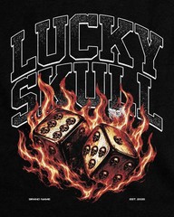 Men’s Vintage Washed Graphic T-Shirt Dice Skull Fire Print Streetwear Tee