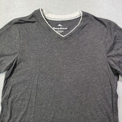 Tommy Bahama T Shirt Mens Medium Gray Solid Layered Collar V Neck Casual Logo
