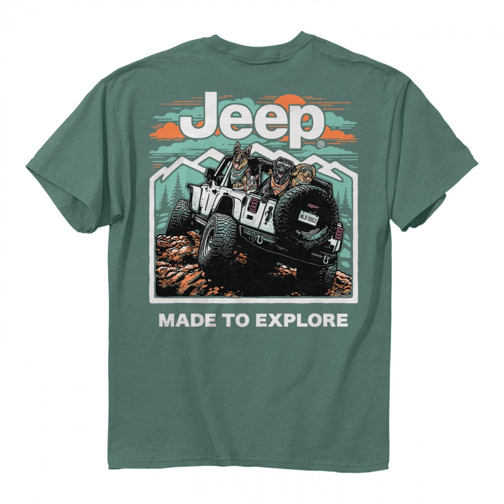 Jeep Made to Explore Front and Back Print Pigment Dyed T-Shirt Green