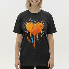 Basketball Heart T-Shirt Sports Art Paint Drip Athlete Valentine Gift