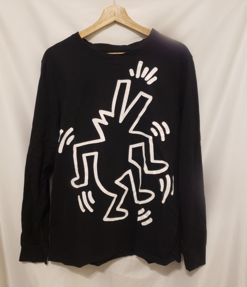 Keith Haring POP SHOP LS Crewneck Pullover Graphic Shirt Men Large Black