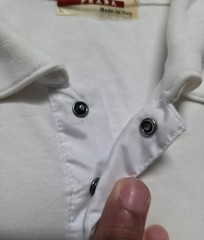 “Prada White LS Stretchable Polo Shirt Red Logo Patch”