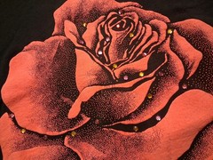 Vintage Large California Rose Flower Nature Bedazzled Gem T-Shirt Black Large