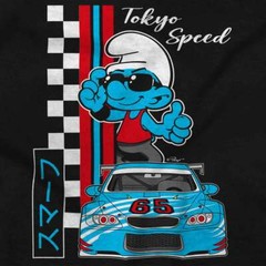 The Smurf Kanji Tokyo Speed Racecar Driver Mens Casual Crewneck T Shirts Tees