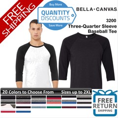 🔥 Bella + Canvas Men Three-quarter Sleeve Blend Baseball T Shirt Up To 2XL 3200