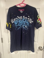 Blac Label Navy Blue V Neck Tee Y2K Vintage Print on Both Sides Ready To Die