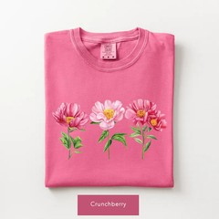 Watercolor Peony Trio Floral Comfort Tee Shirt Pink Womens Soft