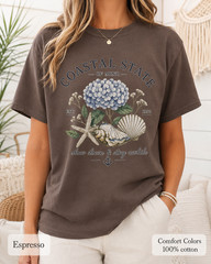 Coastal State of Mind Shirt, Comfort Colors Hydrangea Seashell Beach Tee