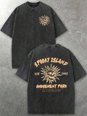 230g Washed Pure Cotton T-Shirt Spooky Island Amuse Park Daily Wear Gift
