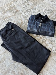 Stefano Ricci Men’s Black and Blue Tracksuit Set Full Zip Jacket & Pants XL