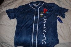Sony PlayStation Kanji Baseball Jersey Official License Navy Pinstripe XL