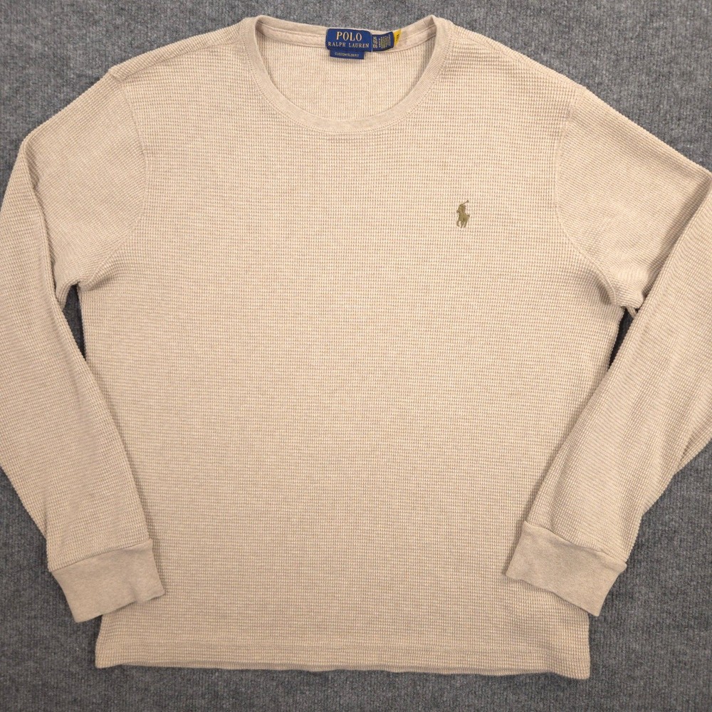Polo Ralph Lauren Shirt Mens XL Oatmeal Waffle Knit Cotton Crew Custom Slim Fit