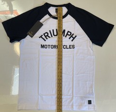Triumph Motorcycles Saltern T Shirt Mens Large White Black Cotton Raglan Sleeve
