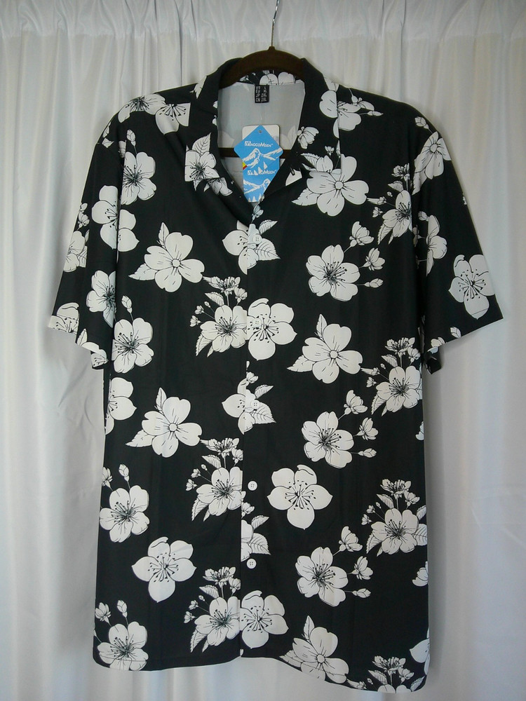 MAGCOMSEN Men’s Hawaiian Floral Shirt Short Sleeve Large Black White