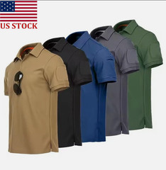 Mens Tactical Short Sleeve Casual Polo T-Shirt Work Team Combat Plain Shirt T