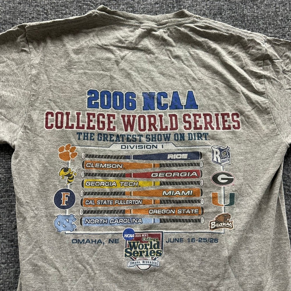 NCAA T-Shirt Mens Size M Gray 2006 College World Series Omaha Baseball Graphic