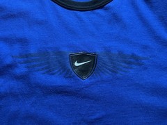 Vintage Nike Blue Logo Center Swoosh And Wings T-Shirt Large