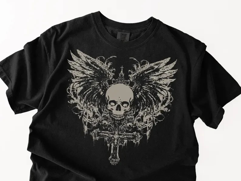 Vintage Y2K Afflictions Style Skull T-Shirt, Grunge shirt