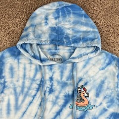 DIKOTOMY Blue White Tie-Dye Hooded Skeleton Flamingo Graphic T-Shirt Mens L