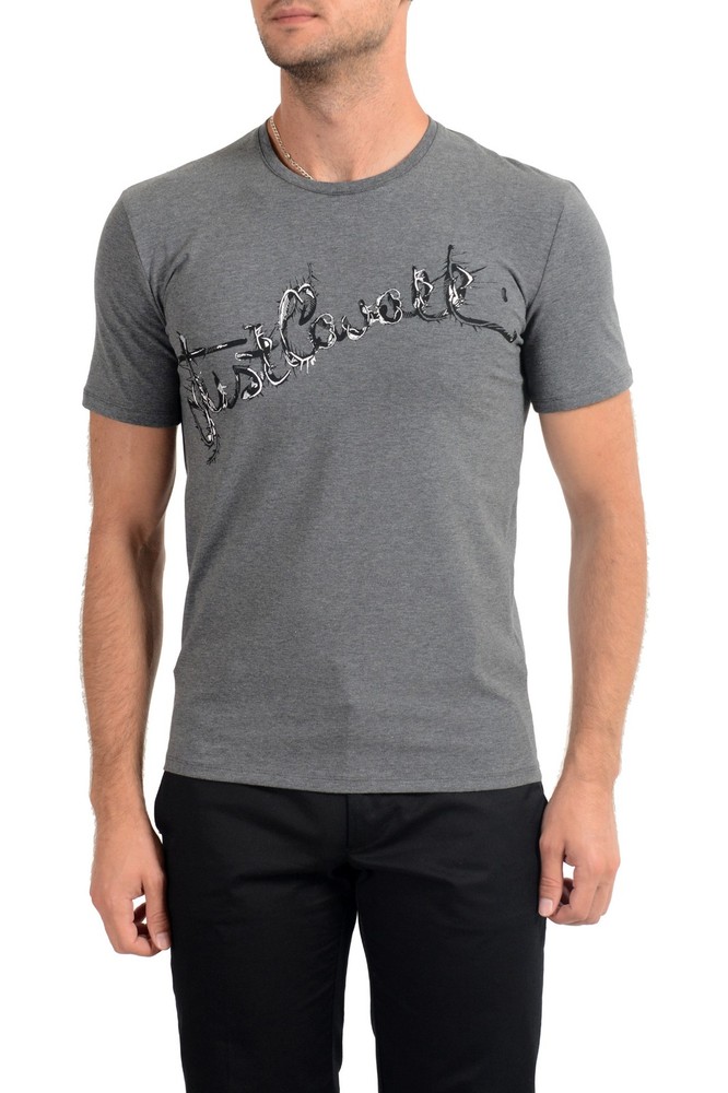Just Cavalli Men’s Gray Graphic Print Crewneck Stretch T-Shirt US 2XL IT 56