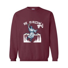He Is Rizzin’ Sweatshirt, Jesus Basketball Easter Sweater, He Is Rizen Funny Eas