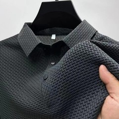 New Men’s Business Casual Short Sleeved Bone Flower Solid Color Polo Shirt Fashi