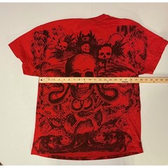 Y2K VTG AOP Grunge Red Skull Snake Skater T Shirt Mens M (fit like L) Emo Goth