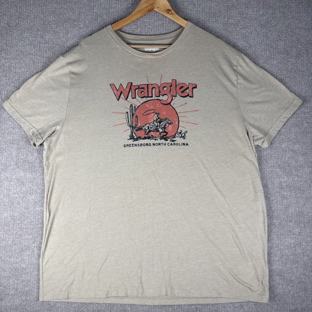 Wrangler Men’s Western Rider Graphic T-Shirt XXL Beige Cotton Short Sleeve