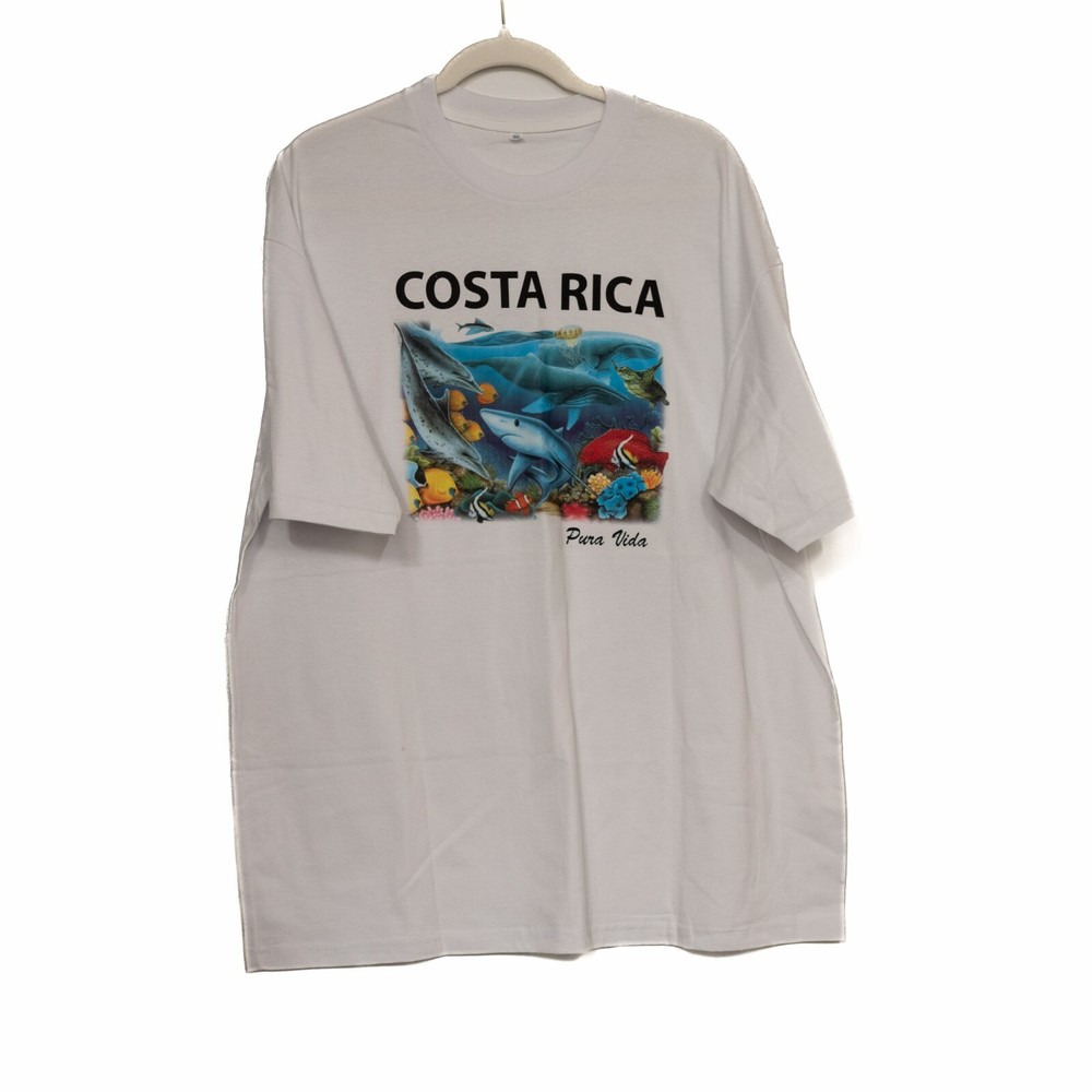Costa Rica Pura Vida Mens White T-Shirt Crew Neck Cotton Short Sleeve Size 2XL