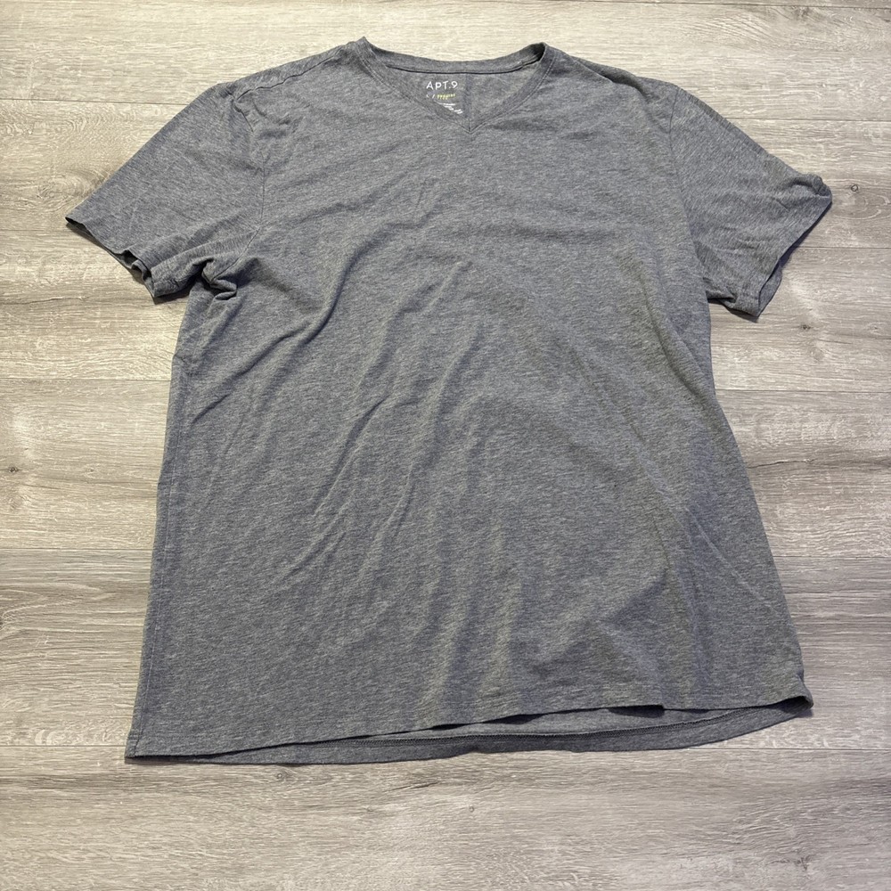 Apt 9 Premier Flex Mens Large Gray V Neck T Shirt Stretch Casual Tee