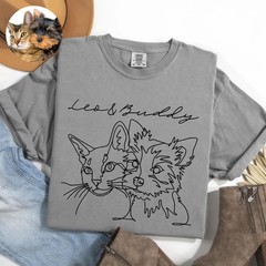 Custom Pet Outline Comfort Tee Personalized Dog Cat Animal Portrait Shirt Gift