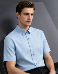 Men’s Slim Fit Solid Color Short Sleeve Business Casual Shirt Button down Wrinkl