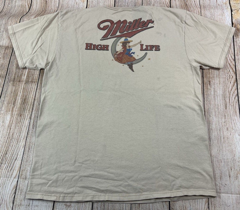 Tee Luv Miller High Life Tan T Shirt Size Large