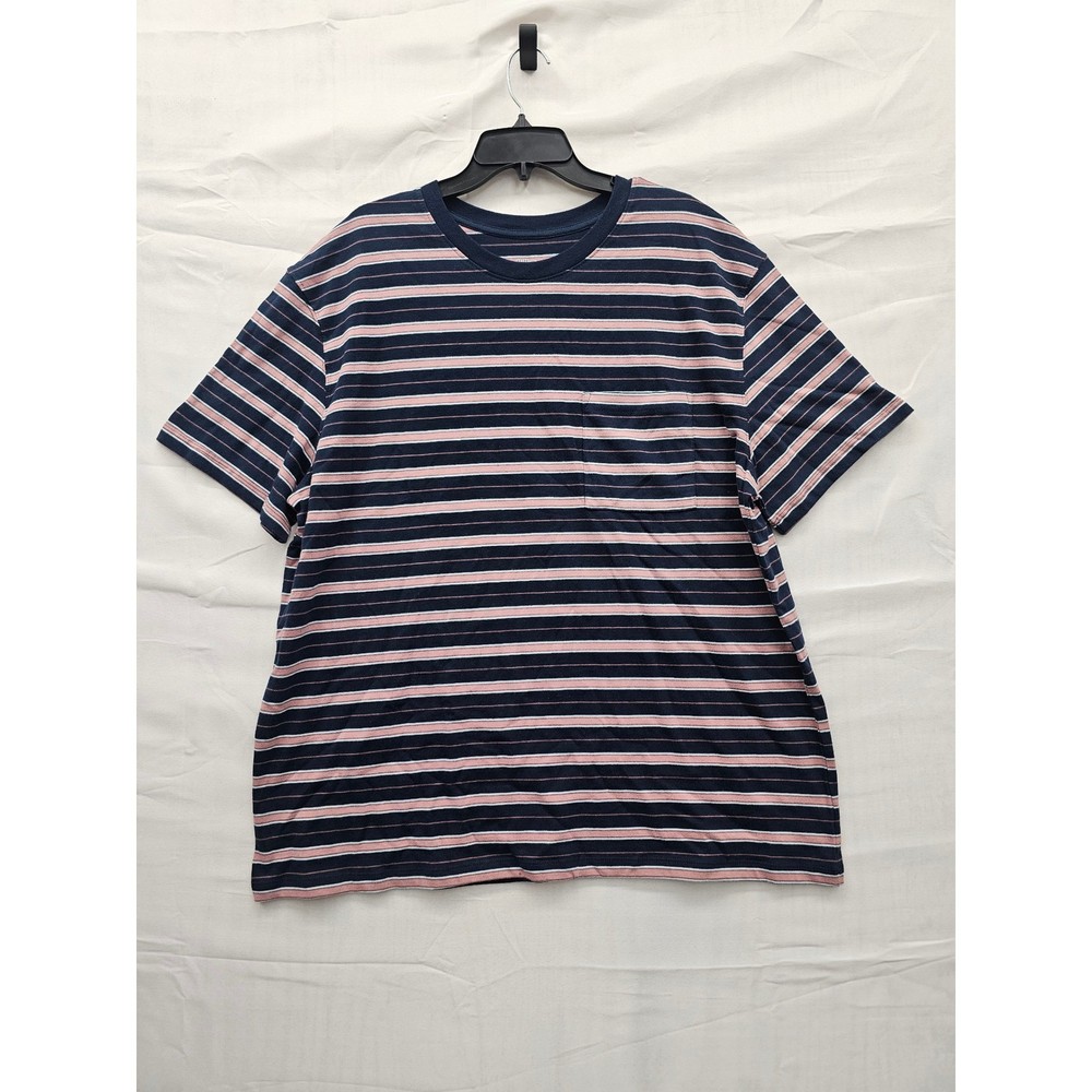 Goodfellow & Co Mens XL Navy Pink Striped Pocket T-Shirt Cotton Standard Fit