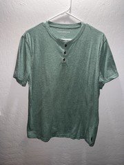 Lucky Brand Men’s Green Solid Henley T-Shirt Short Sleeve Button Size L