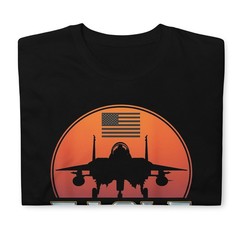 F-15 Eagle Fighter Jet T-Shirt Military Aviation USA Flag Graphic Tee